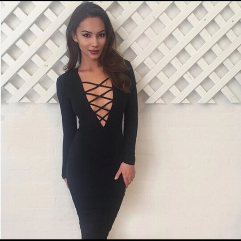 Lace up black dress